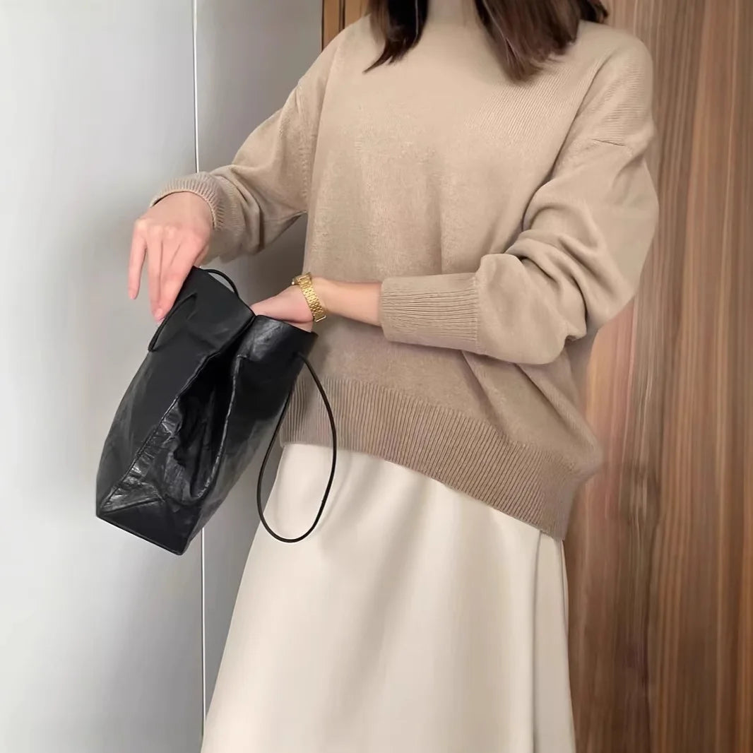 2025 Women's Sweaters Red Trends Winter Autumn Knitwear O Neck Pullovers Solid Basic Ladies Jumper Loose Sweater Warm Tops